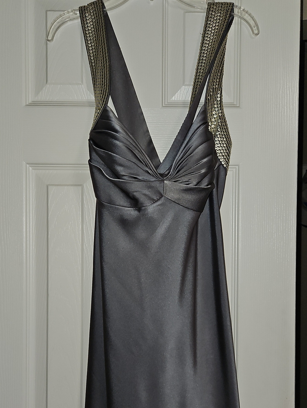 Vintage Calvin Klein Black Satin Slip Dress with Gold-Tone Embellished Straps